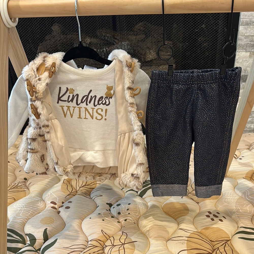 Little Lass Cream and Navy Kids Matching Set